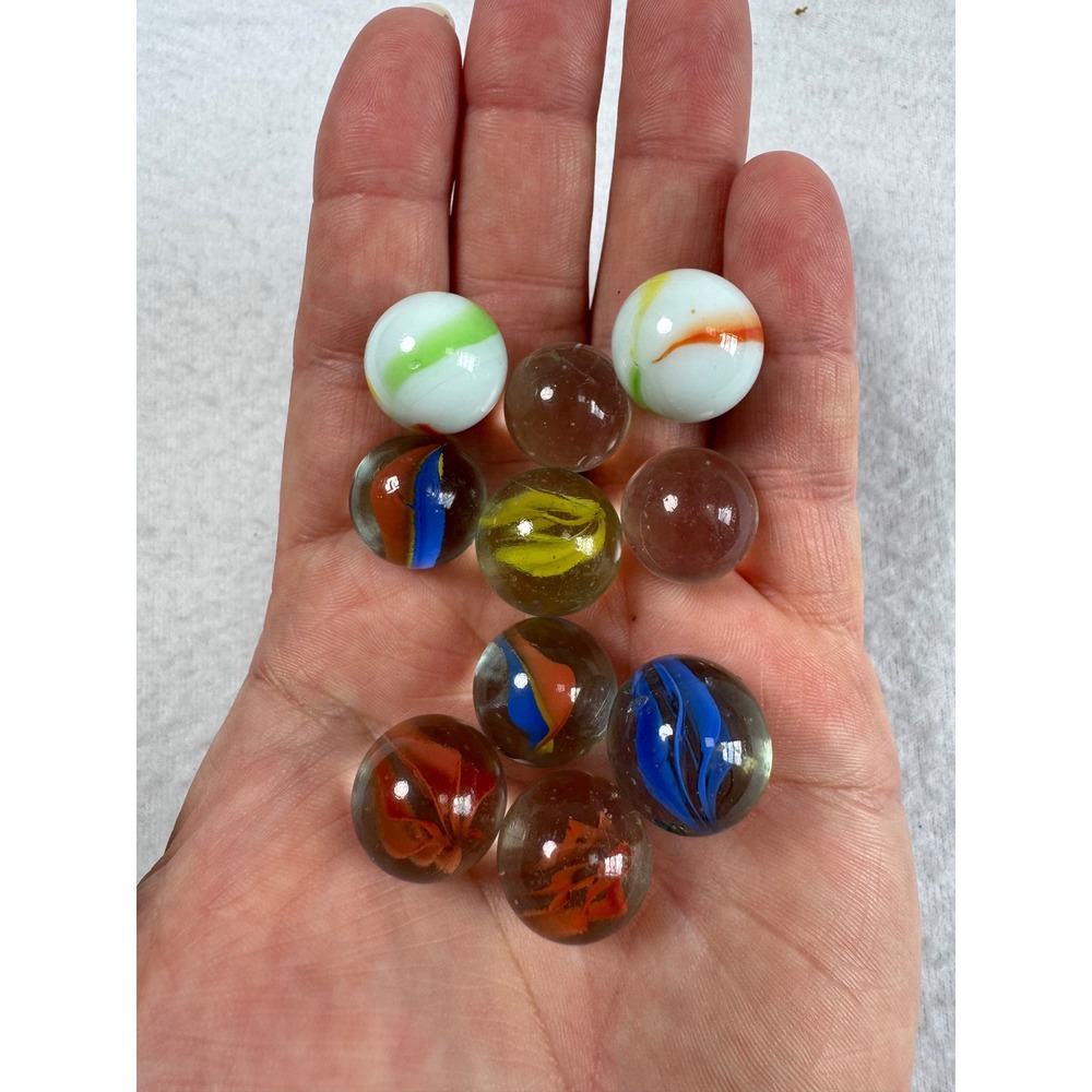Vintage Marbles Multi‎ Color Glass Cats Eye Swirl 10pc Lot